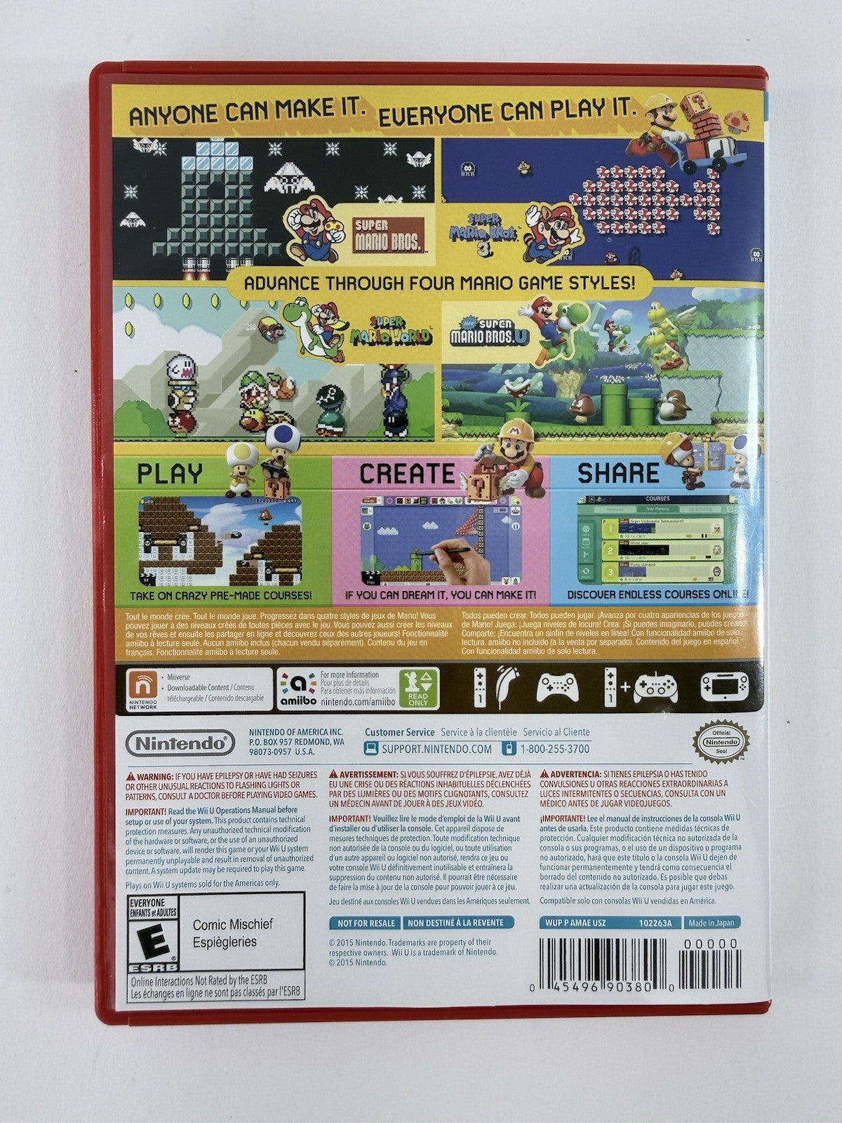 Super Mario Maker (Nintendo Wii U, 2015) Game Case Manual Box - Tested