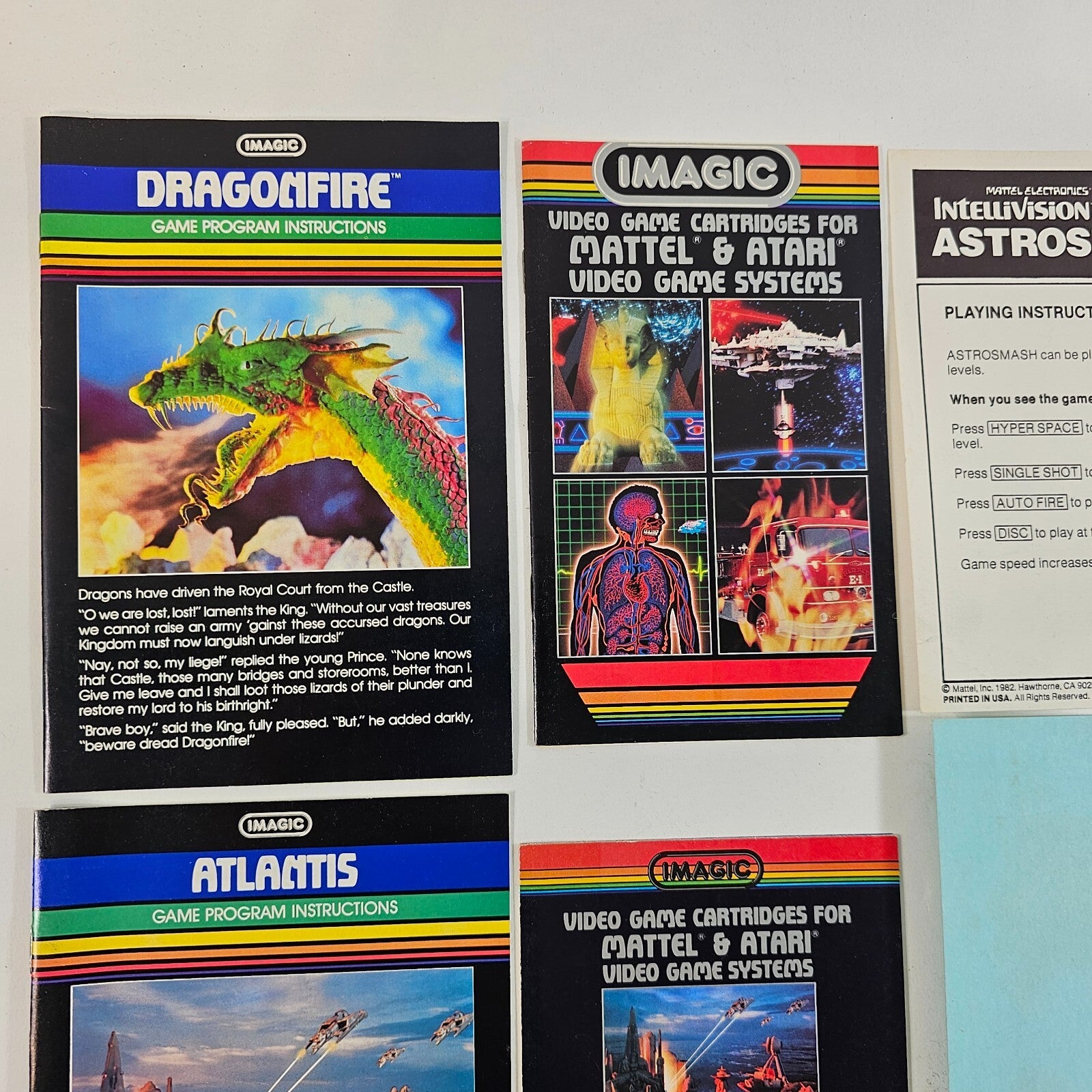 Mattel Intellivision Imagic Manuals and Inserts - Dragonfire, Atlantis, and more