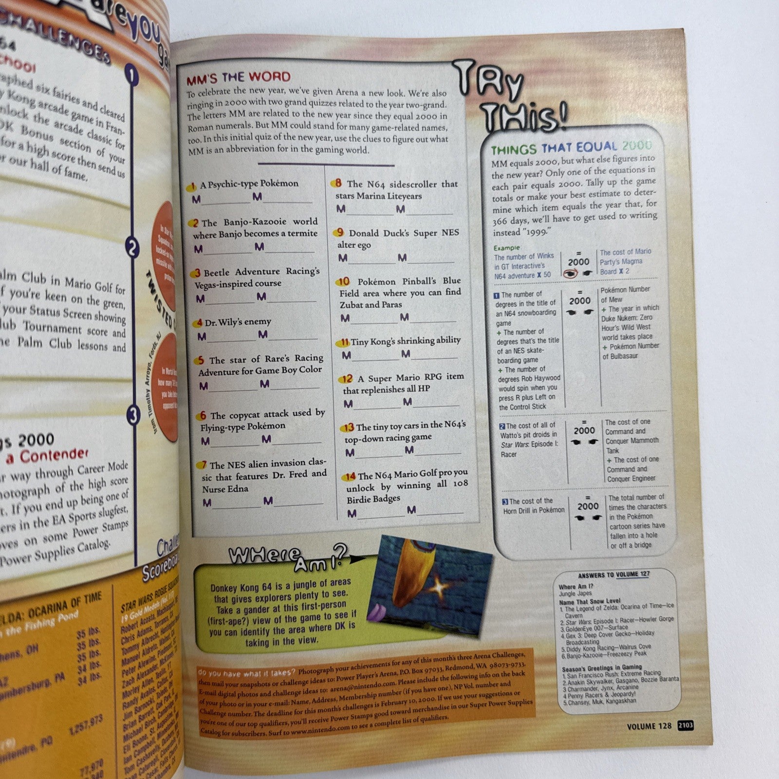 Nintendo Power Magazine Jan. 2000 Vol. 128 Mario Party 2 w/Poster & Comic