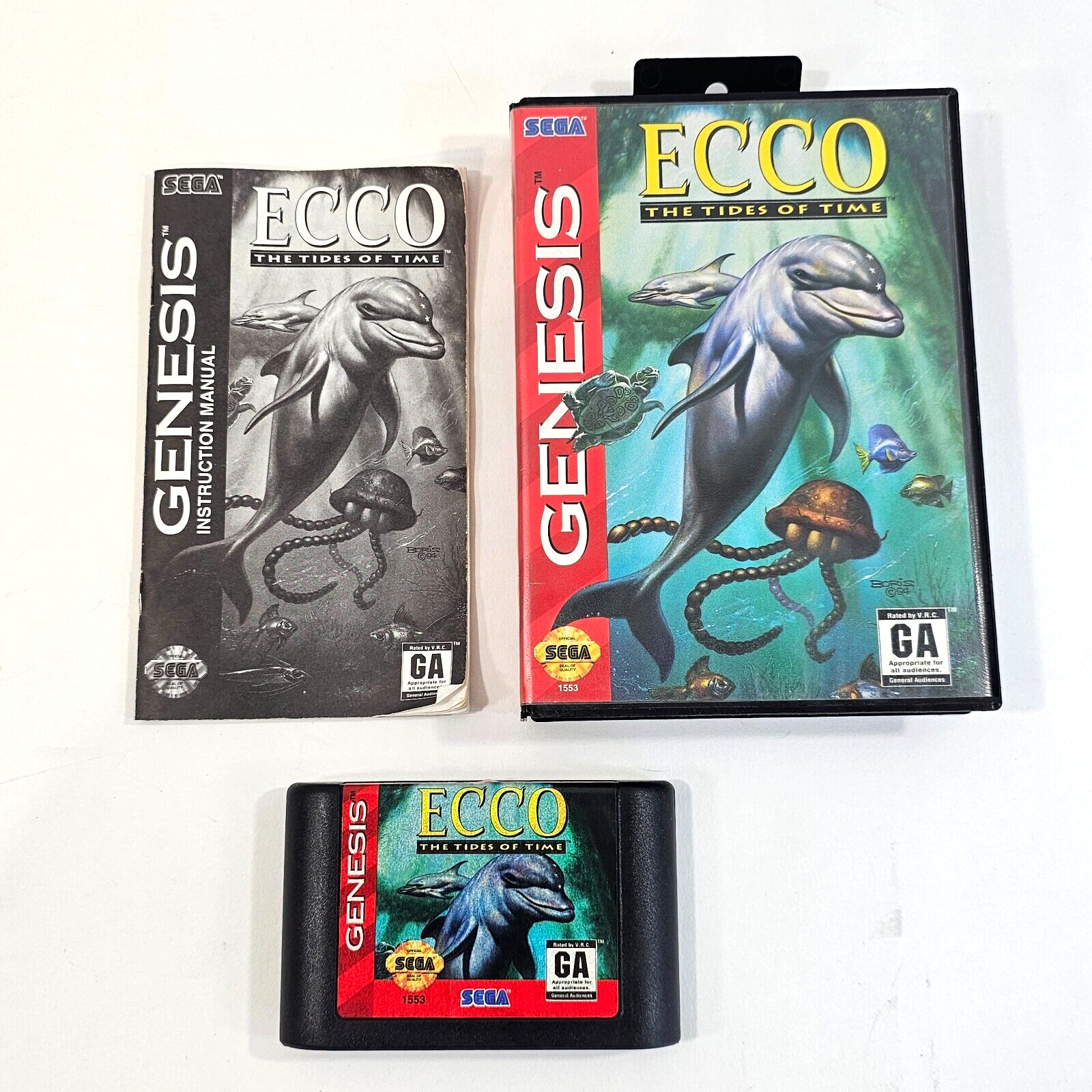 Ecco: The Tides of Time (Sega Genesis, 1994) Game Case Manual - Tested