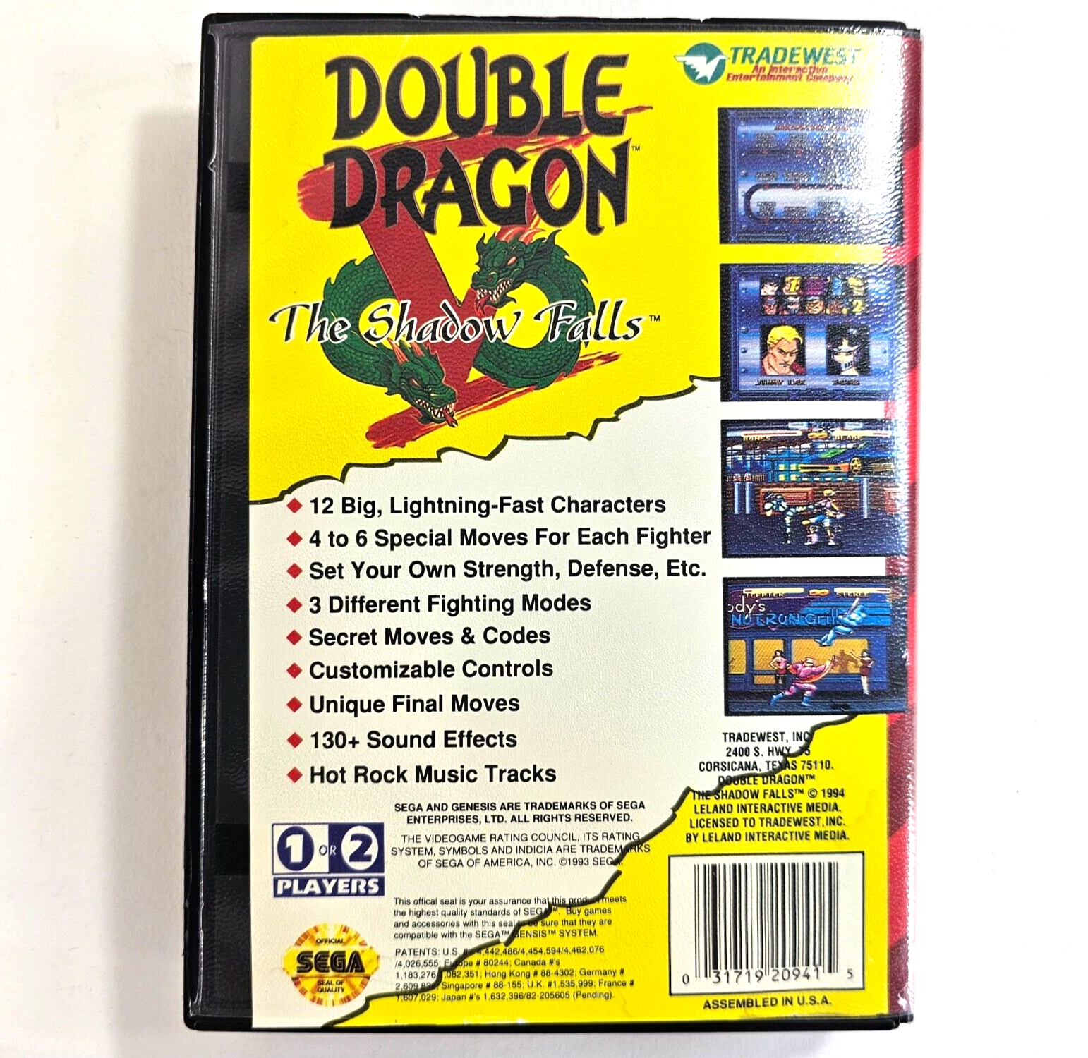 Double Dragon V: The Shadow Falls (Sega Genesis, 1994) Game and Case - Tested