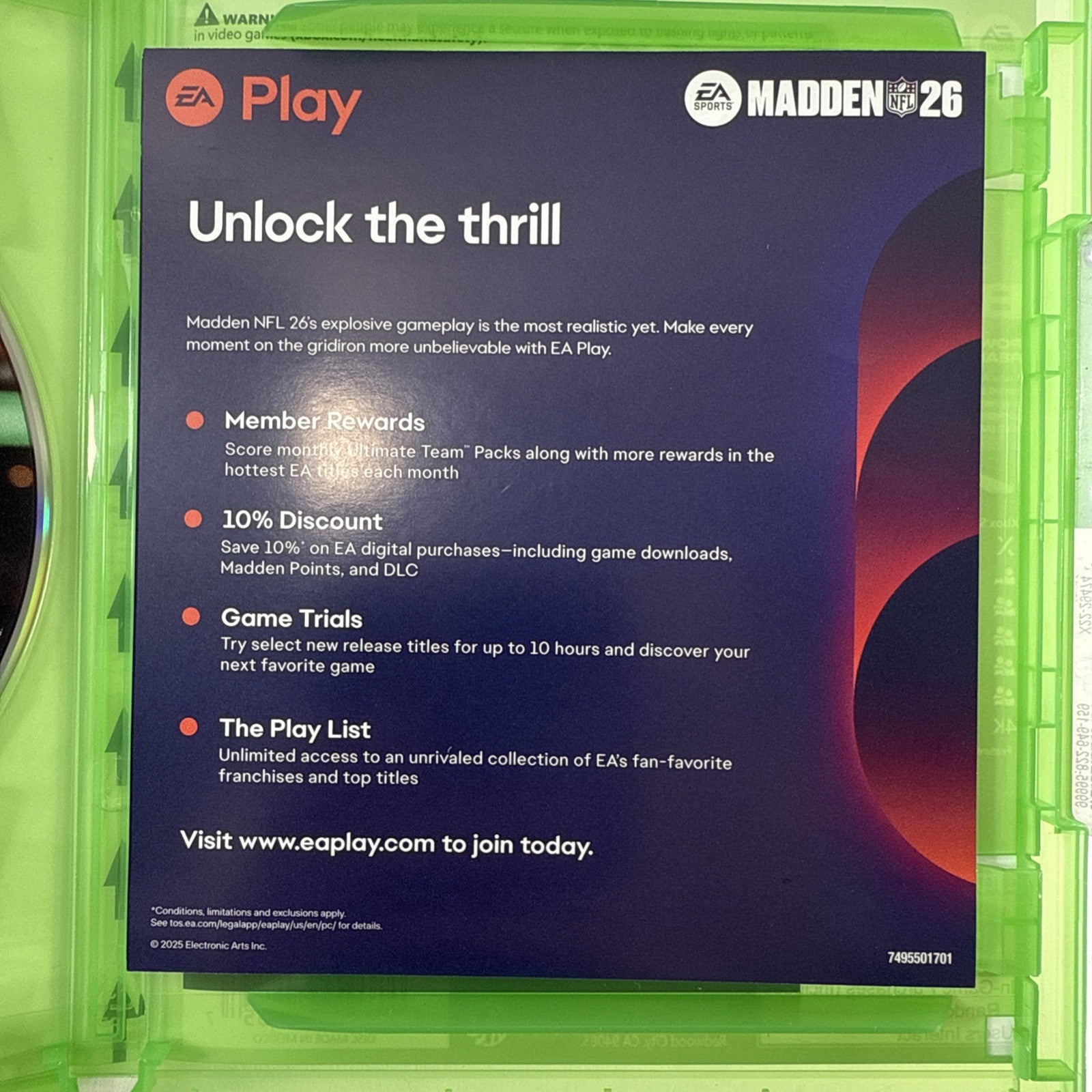 Madden NFL 26 (Microsoft Xbox Series X|S, 2025) Game Case Insert - Tested