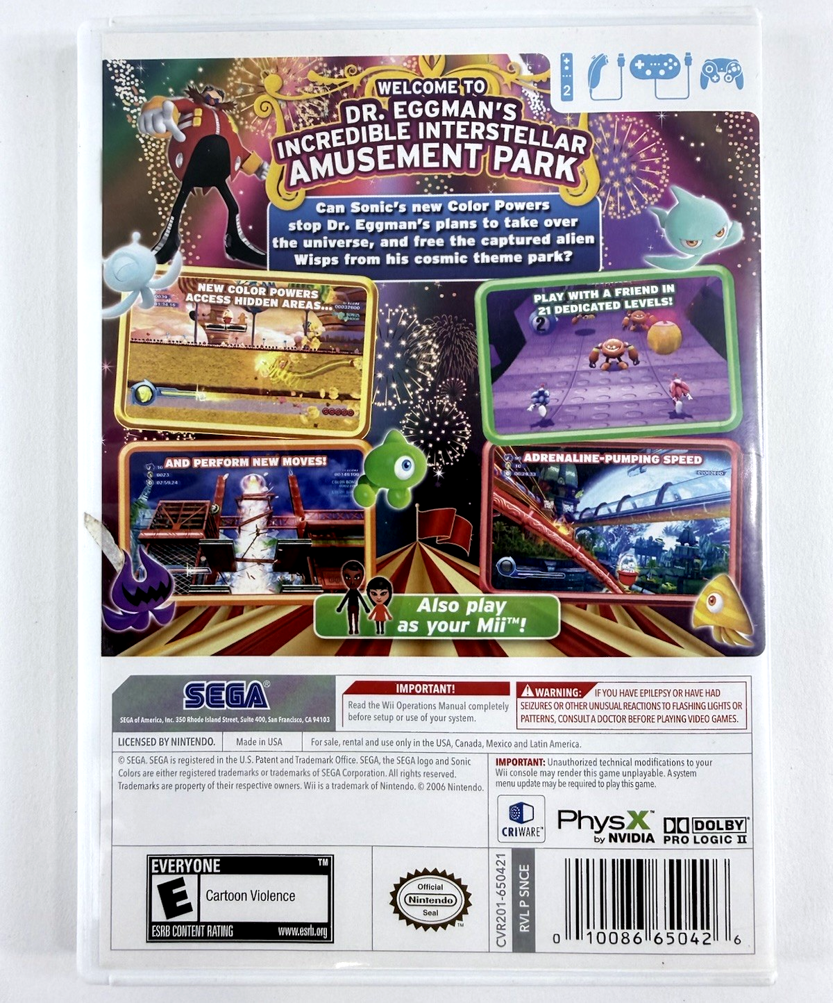 Sonic Colors (Nintendo Wii, 2010) Game, Case, Manual - Tested and Working