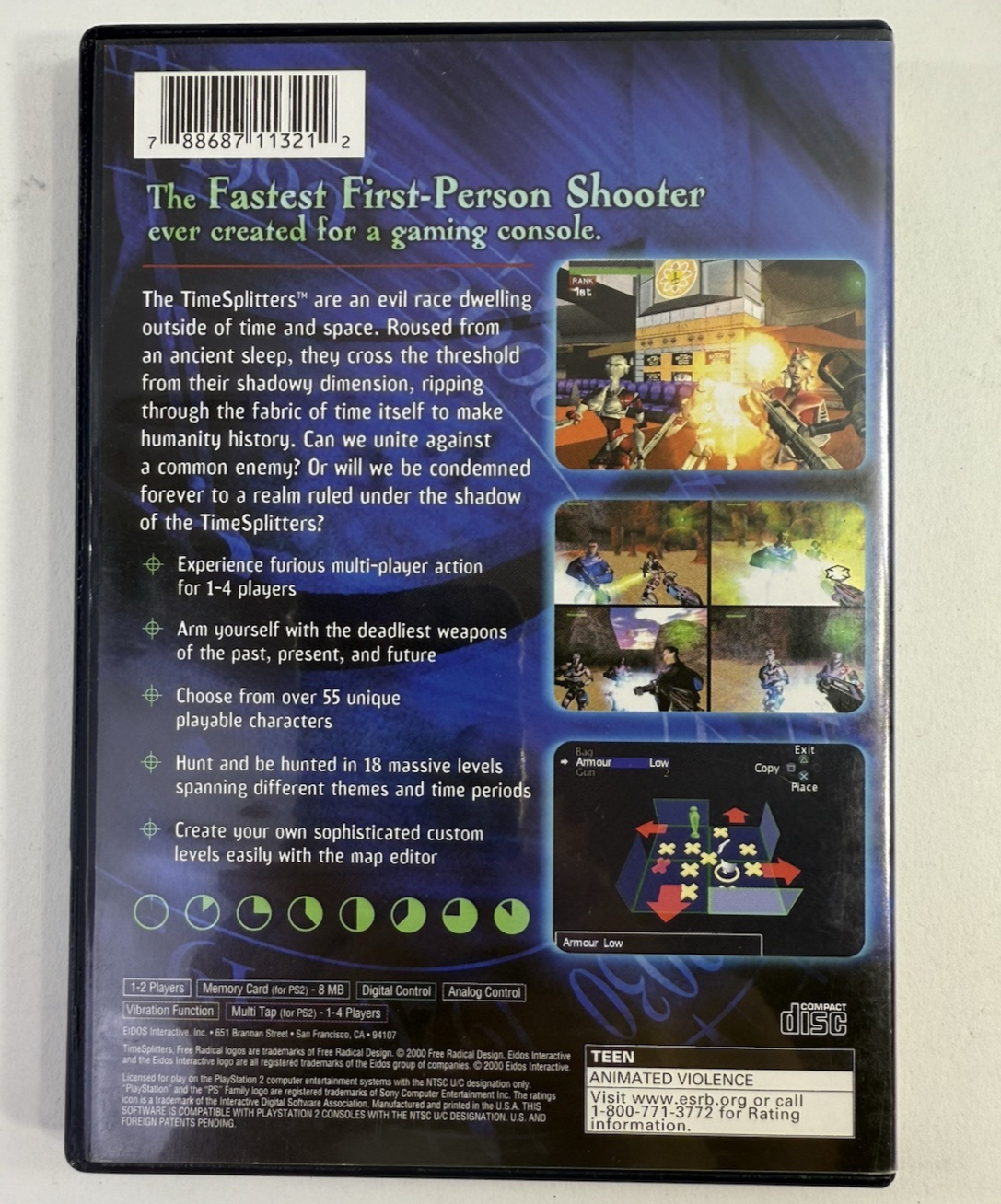 TimeSplitters (Sony PlayStation 2, 2000) Game Case Manual - Tested and Working