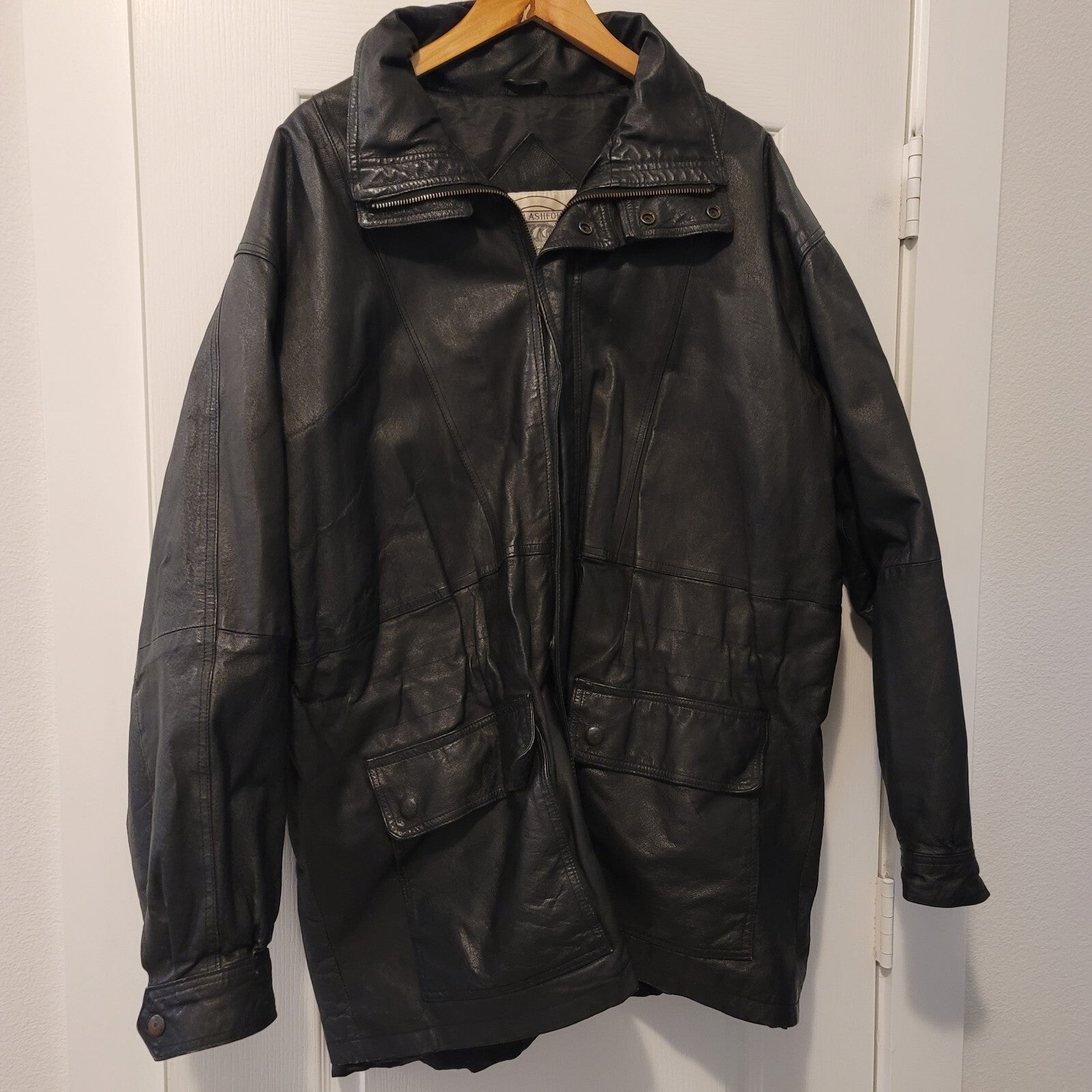 John Ashford Black Leather Men's Coat Size XL  RN18711