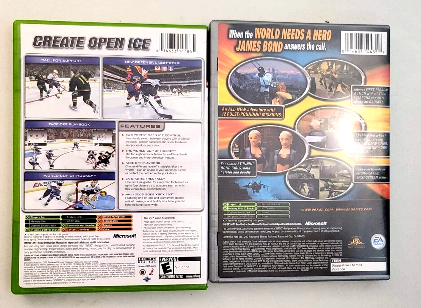 James Bond 007: Agent Under Fire (Microsoft Xbox bundle) NHL 2005 - Complete