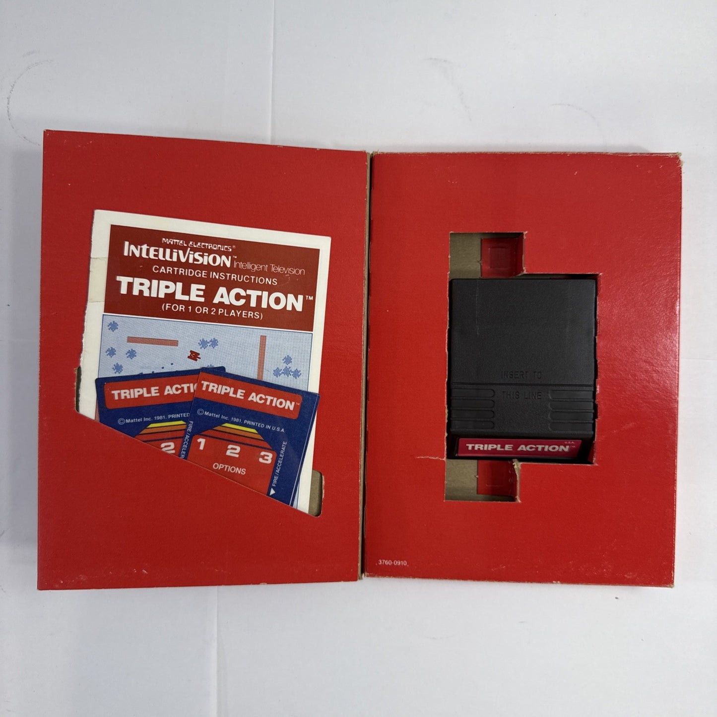 Triple Action (Intellivision, 1981) Game, Case, Manual, Overlays - Tested
