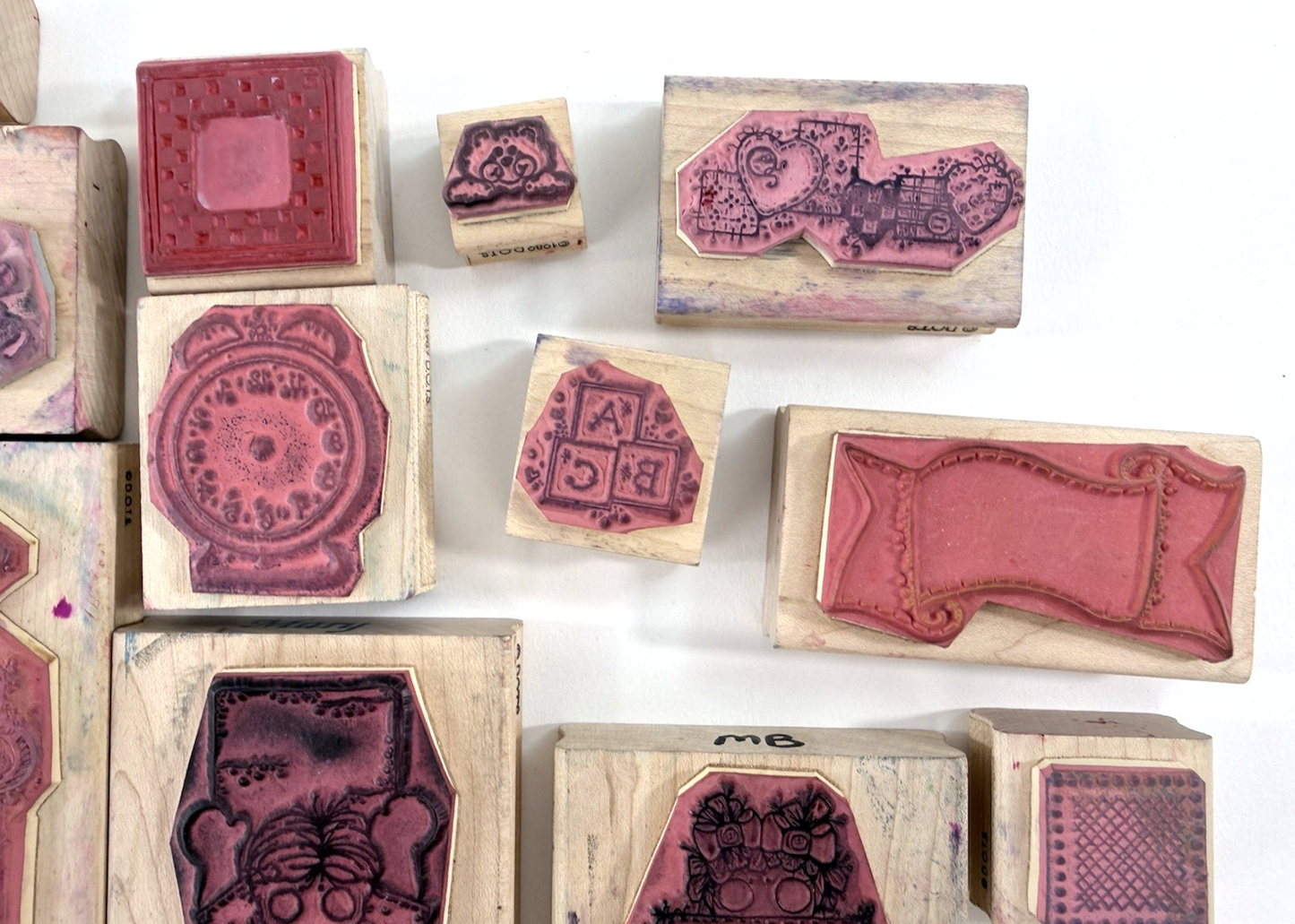 16 Pcs D.O.T.S. Wood Mounted Rubber Stamps Mixed Designs Dolls Frames Borders