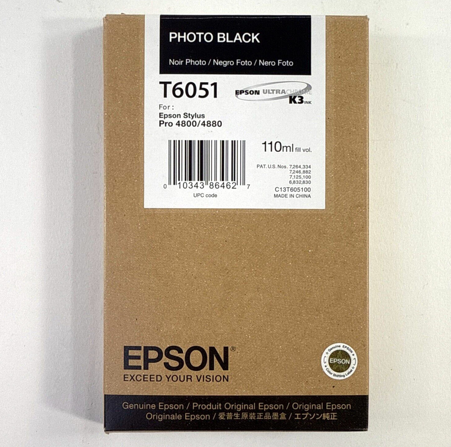 Epson T6051 Photo Black 110ml K3 Ultrachrome Ink - Expiration Date 2019 - New