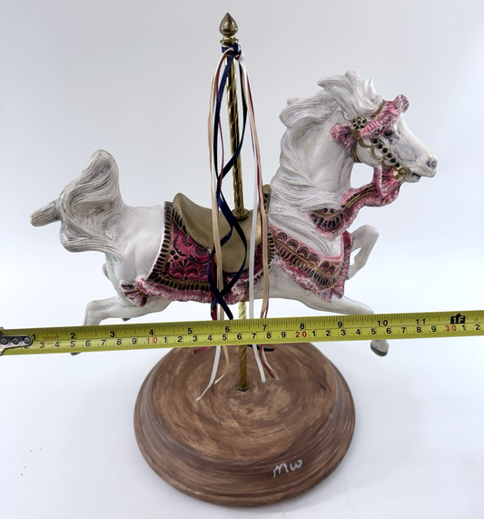 Large 13” Ceramic Carousel Horse Figurine with Ribbons Pink And Gold Trim
