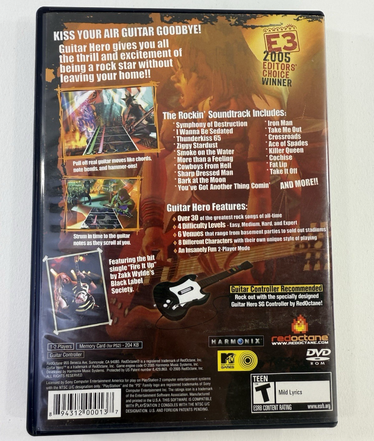 Guitar Hero (Sony PlayStation 2, 2006) Game Case Manual - Tested and Working