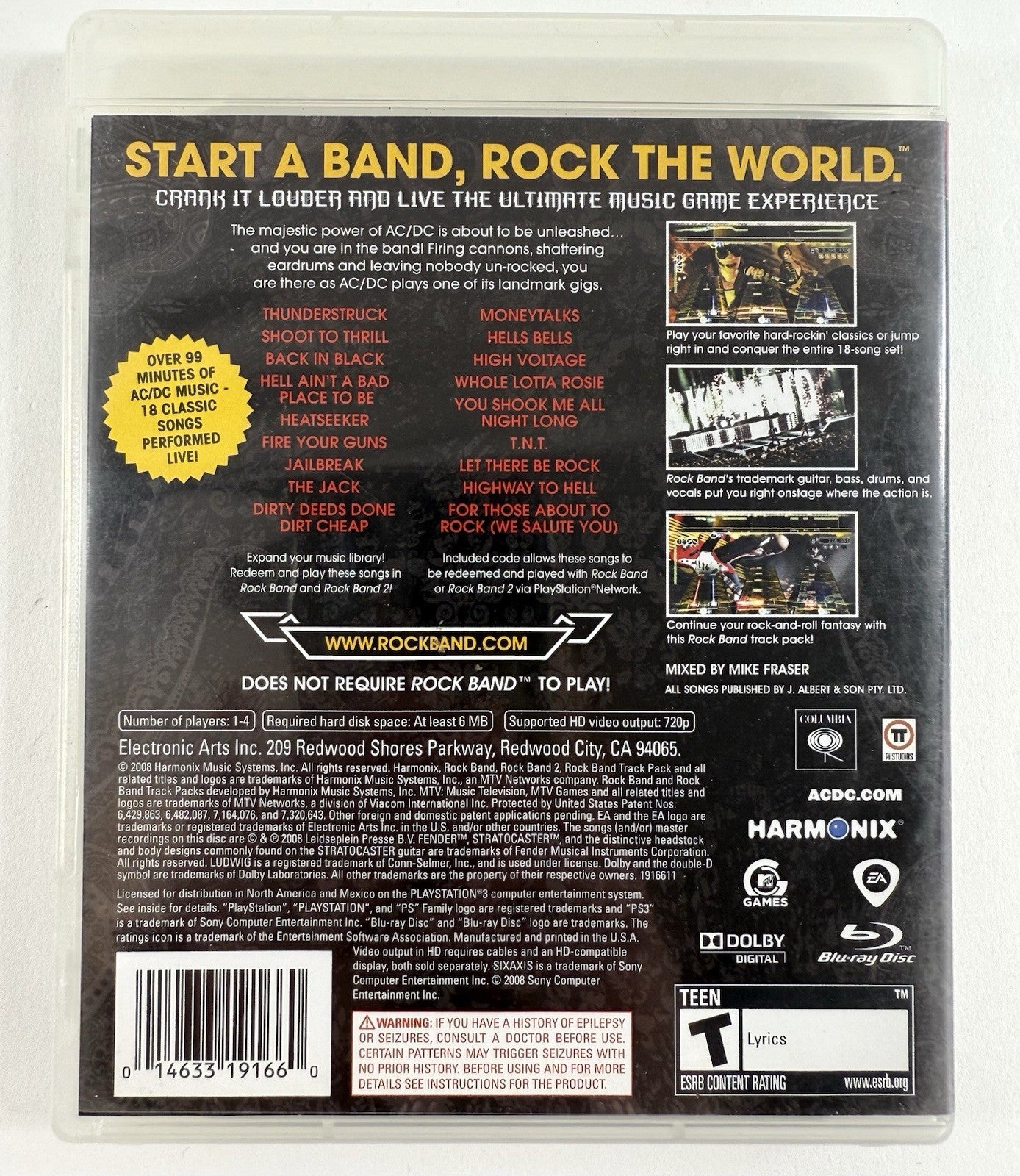 AC/DC Live: Rock Band Track Pack (Sony PlayStation 3, 2008) Game, Case, Manual
