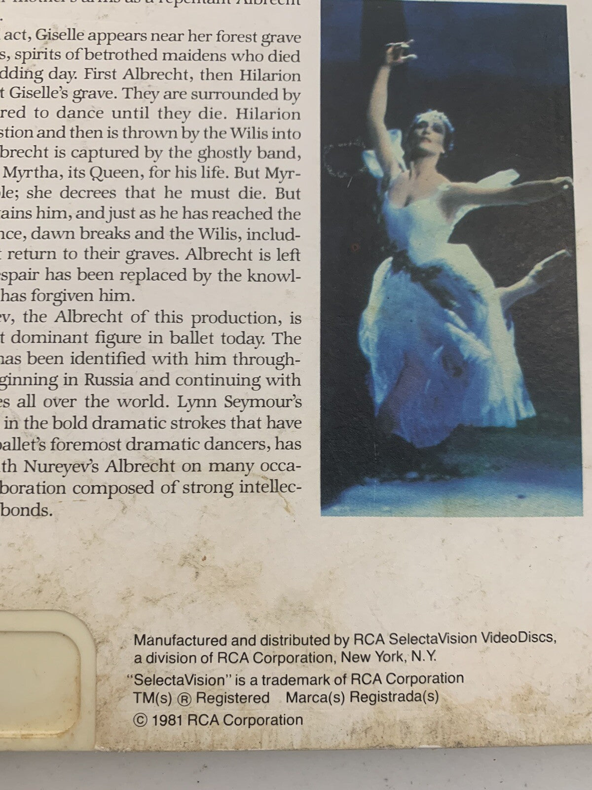 CED VideoDisc Nureyev in Giselle (1979) RCA SelectaVision Tested Working