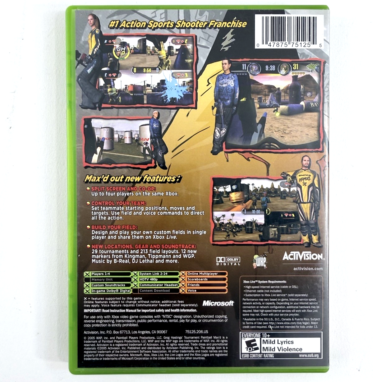 Greg Hastings' Tournament Paintball Max'd (Xbox, 2005) Game, Case, Manual, Reg.