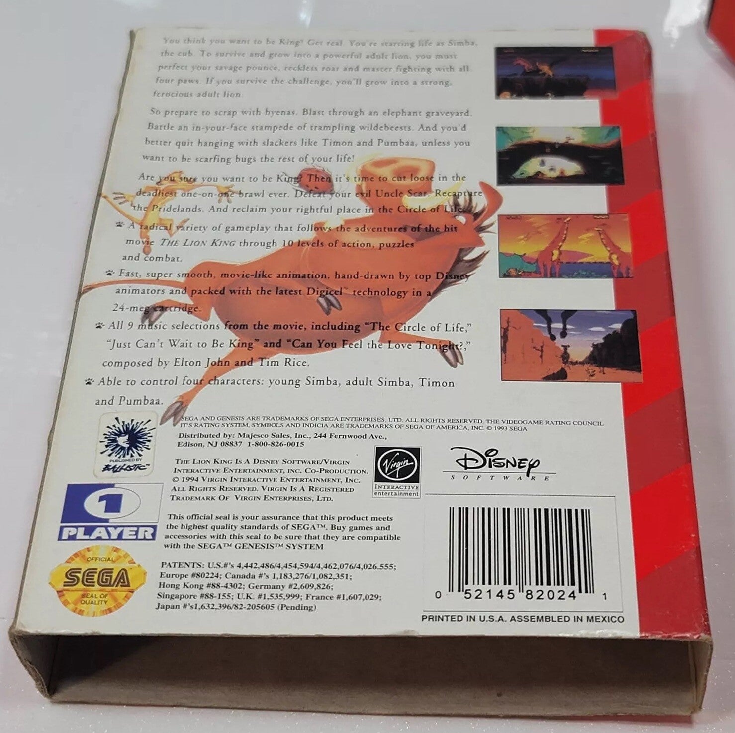 The Lion King (Sega Genesis, 1994) Game Box Manual Insert - Tested and Working
