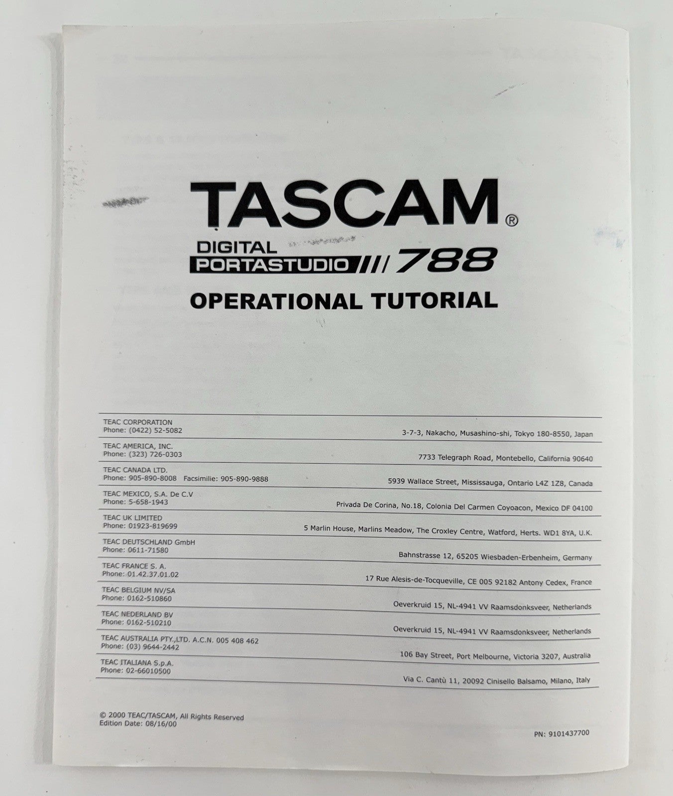 Tascam Digital Portastudio 788 Owner's Operational Tutorial (Paperback, 2000)