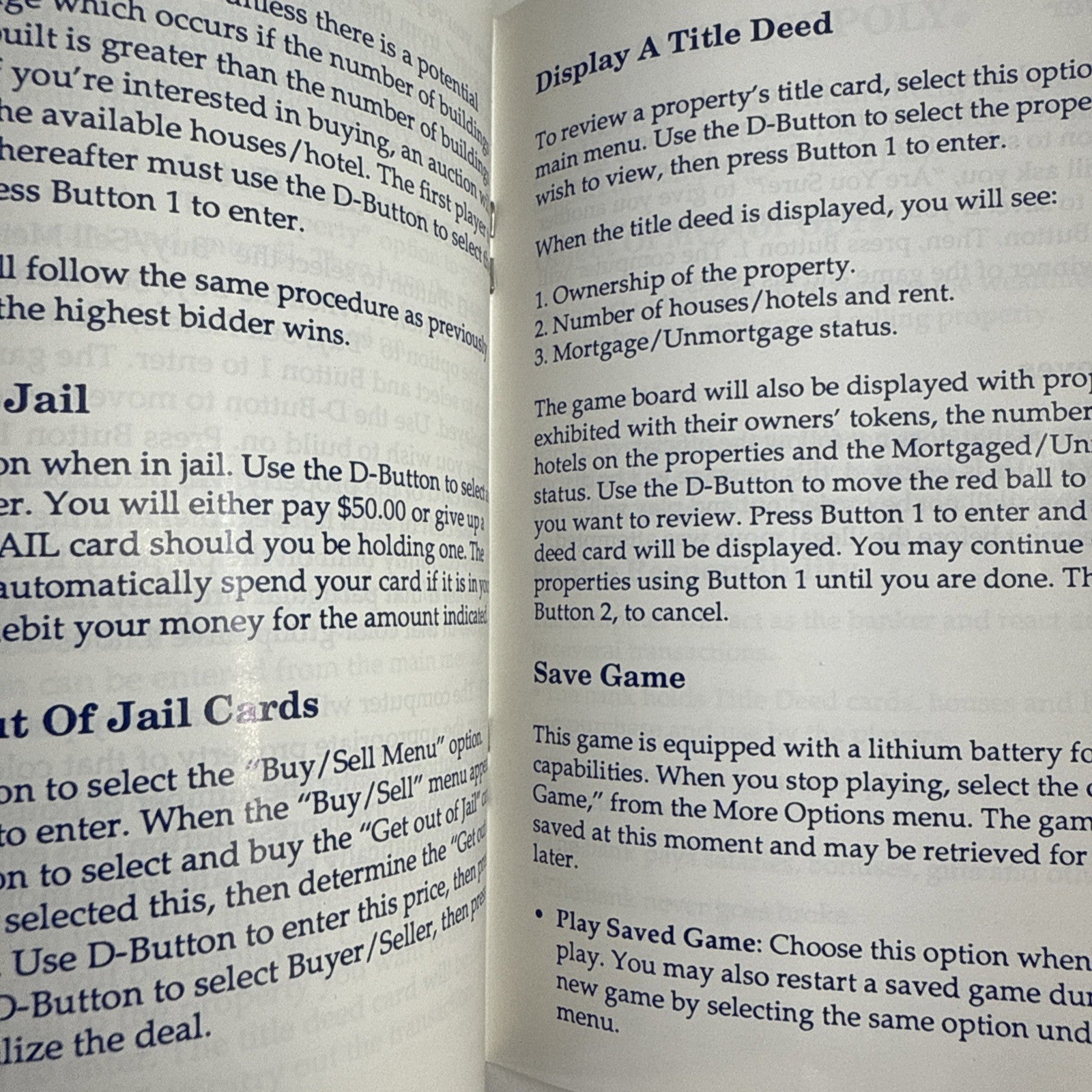 Monopoly (Sega Master System, 1988) Game Case Manual Poster - Tested