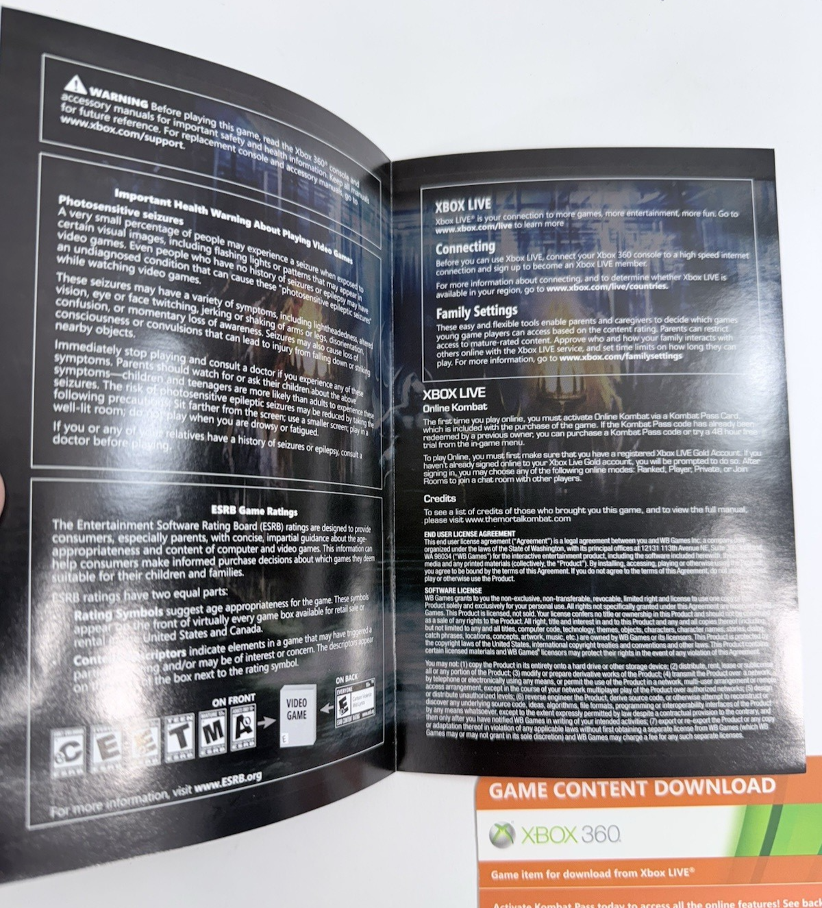 Mortal Kombat (Microsoft Xbox 360, 2010) Game Case Manual Inserts Code - Tested