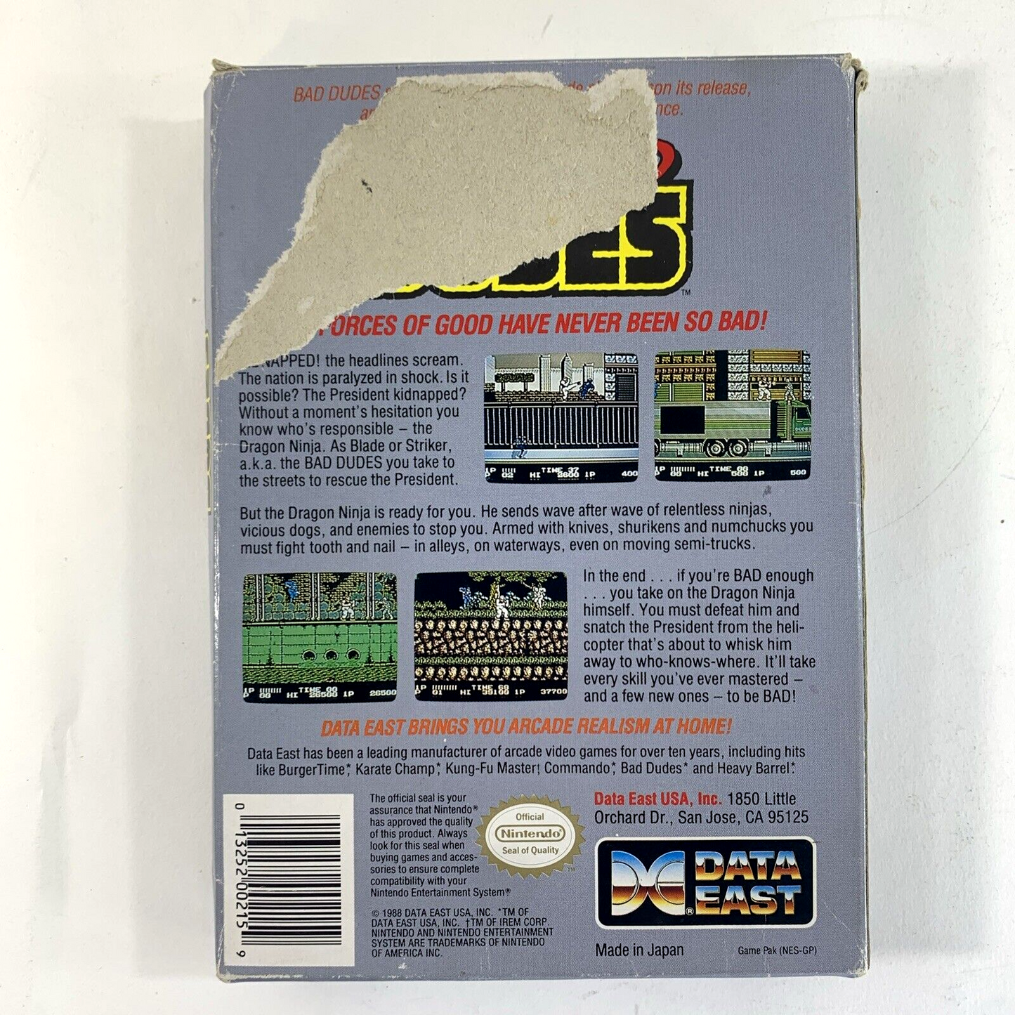 Bad Dudes (Nintendo Entertainment System, 1990) Game Box Manual Poster - Tested