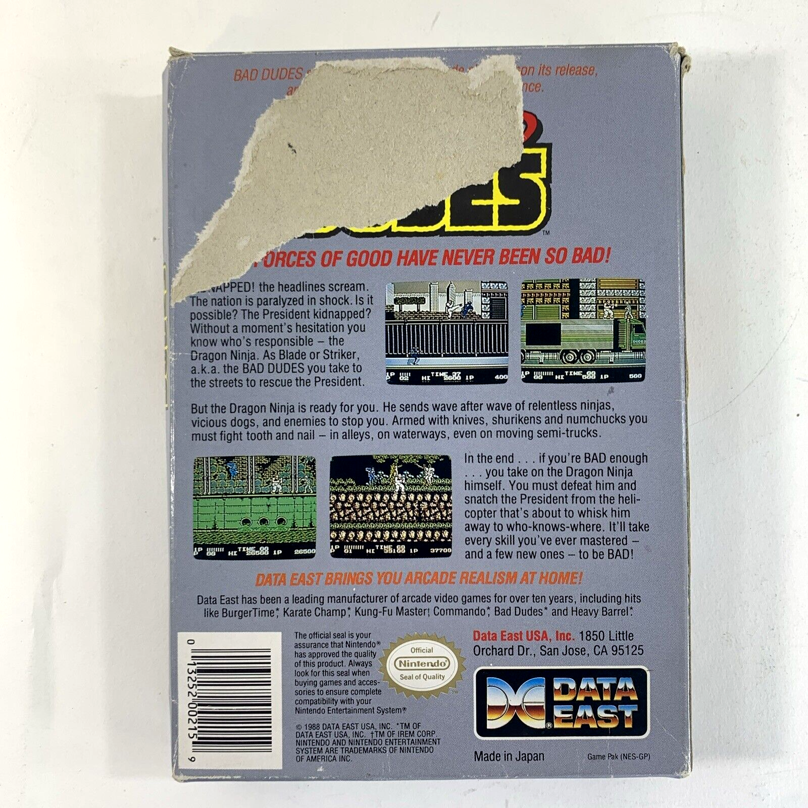 Bad Dudes (Nintendo Entertainment System, 1990) Game Box Manual Poster - Tested