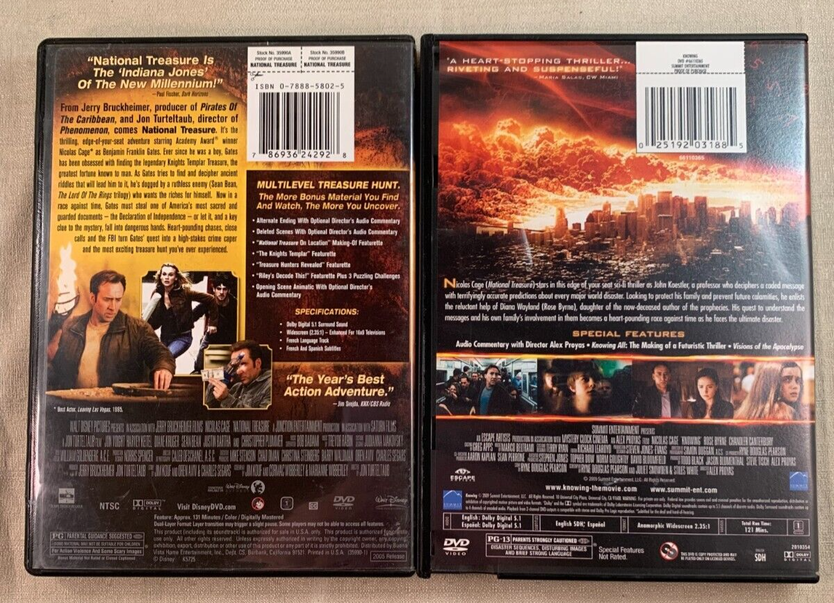 National Treasure (DVD Nicholas Cage bundle) Knowing - Tested and Working