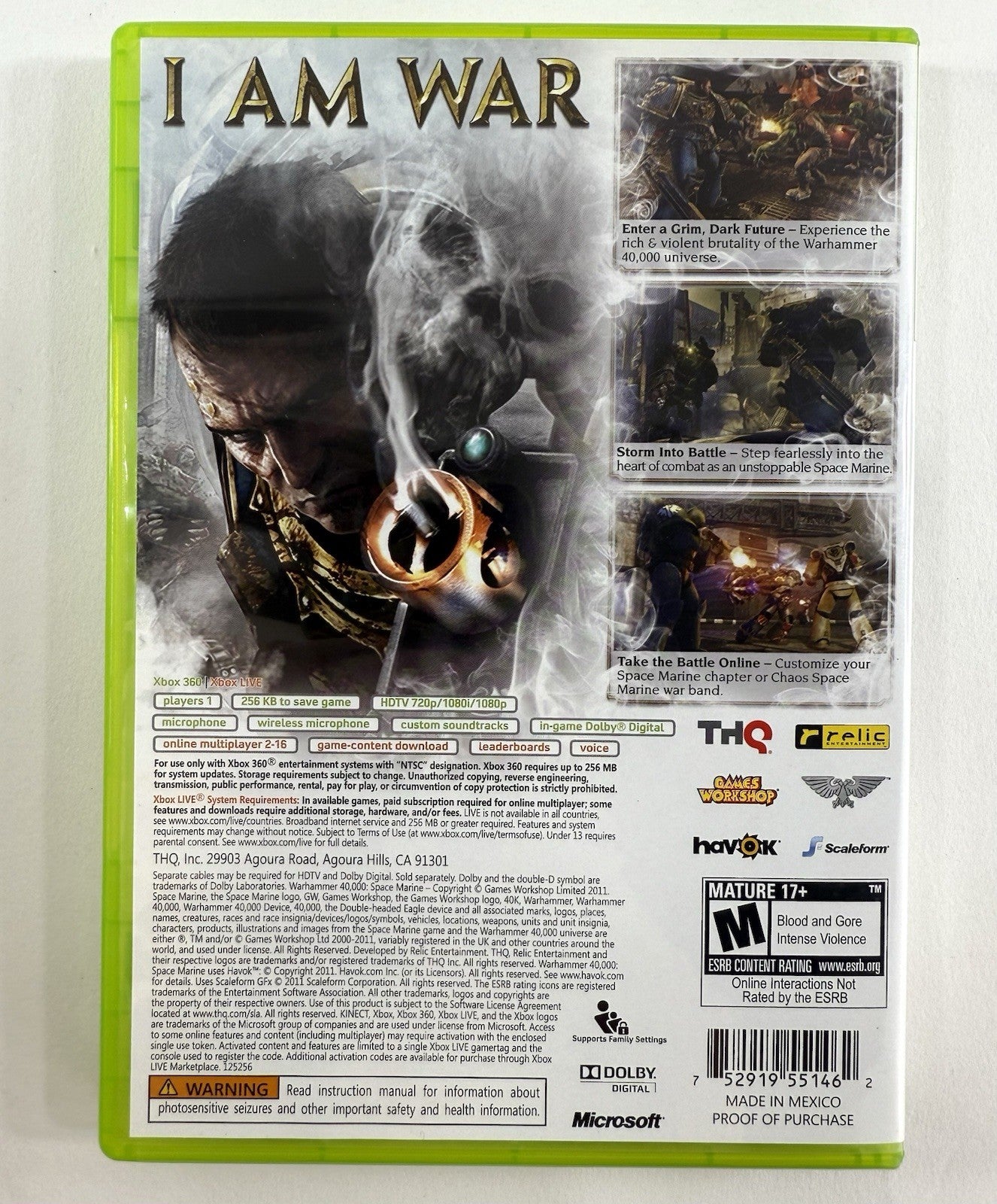 Warhammer 40,000: Space Marine (Xbox 360, 2011) Game Case Manual - Tested