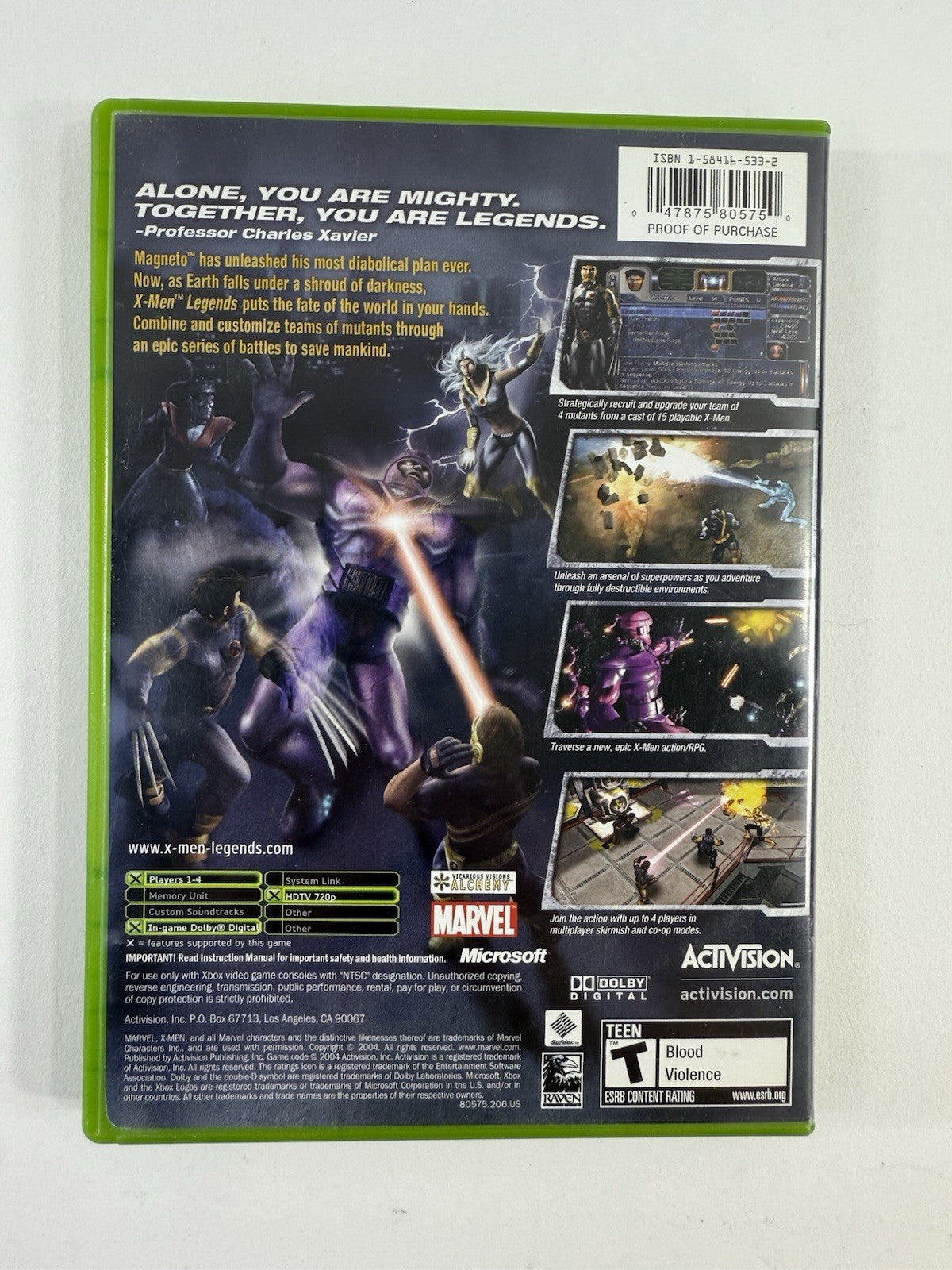 X-Men Legends (Microsoft Xbox, 2004) Game and Case - Tested and Working