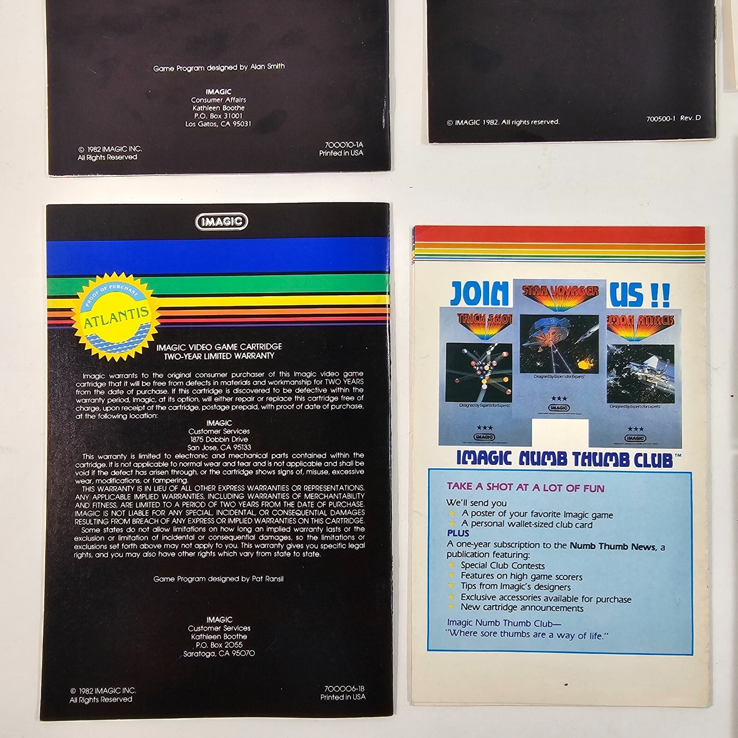 Mattel Intellivision Imagic Manuals and Inserts - Dragonfire, Atlantis, and more