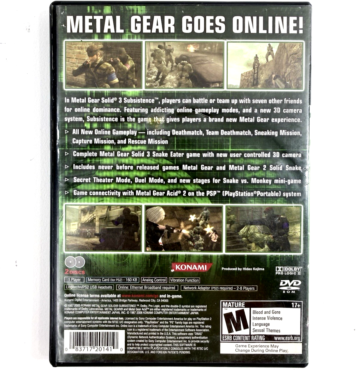 Metal Gear Solid 3: Subsistence (PlayStation 2, 2006) Game Discs & Case - Tested