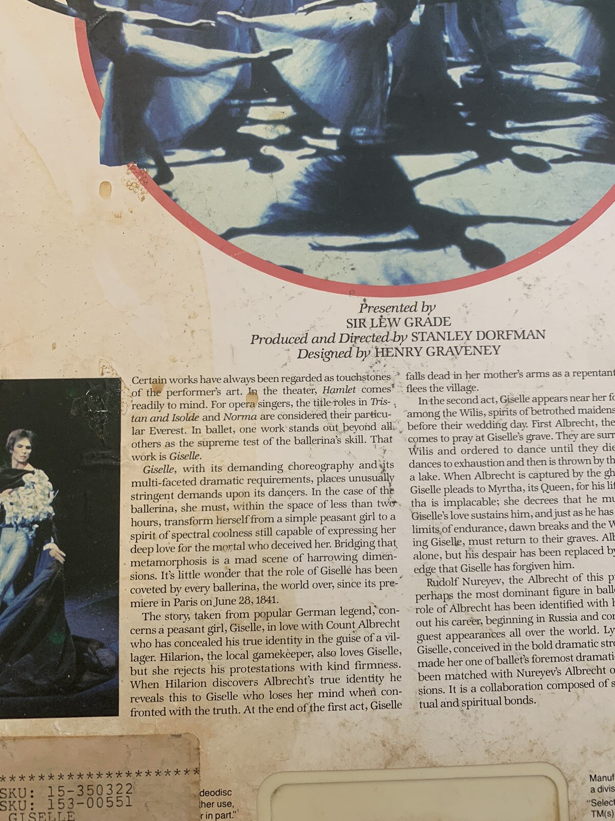 CED VideoDisc Nureyev in Giselle (1979) RCA SelectaVision Tested Working