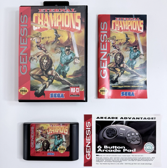 Eternal Champions (Sega Genesis, 1993) Game, Case, Manual, Insert - Tested