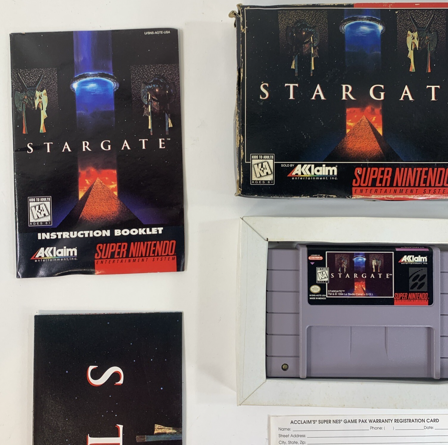 Stargate (Super Nintendo, 1991) Game, Box, Manual, Poster, Insert, Registration