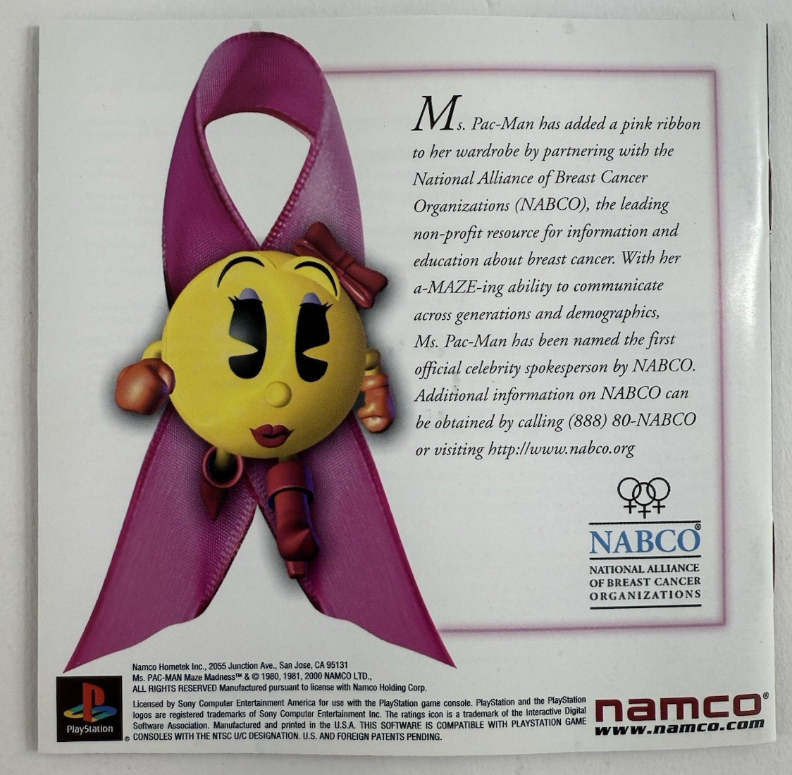 Ms. Pac-Man Maze Madness (Sony PlayStation, 2000) Game Case Manual Registration