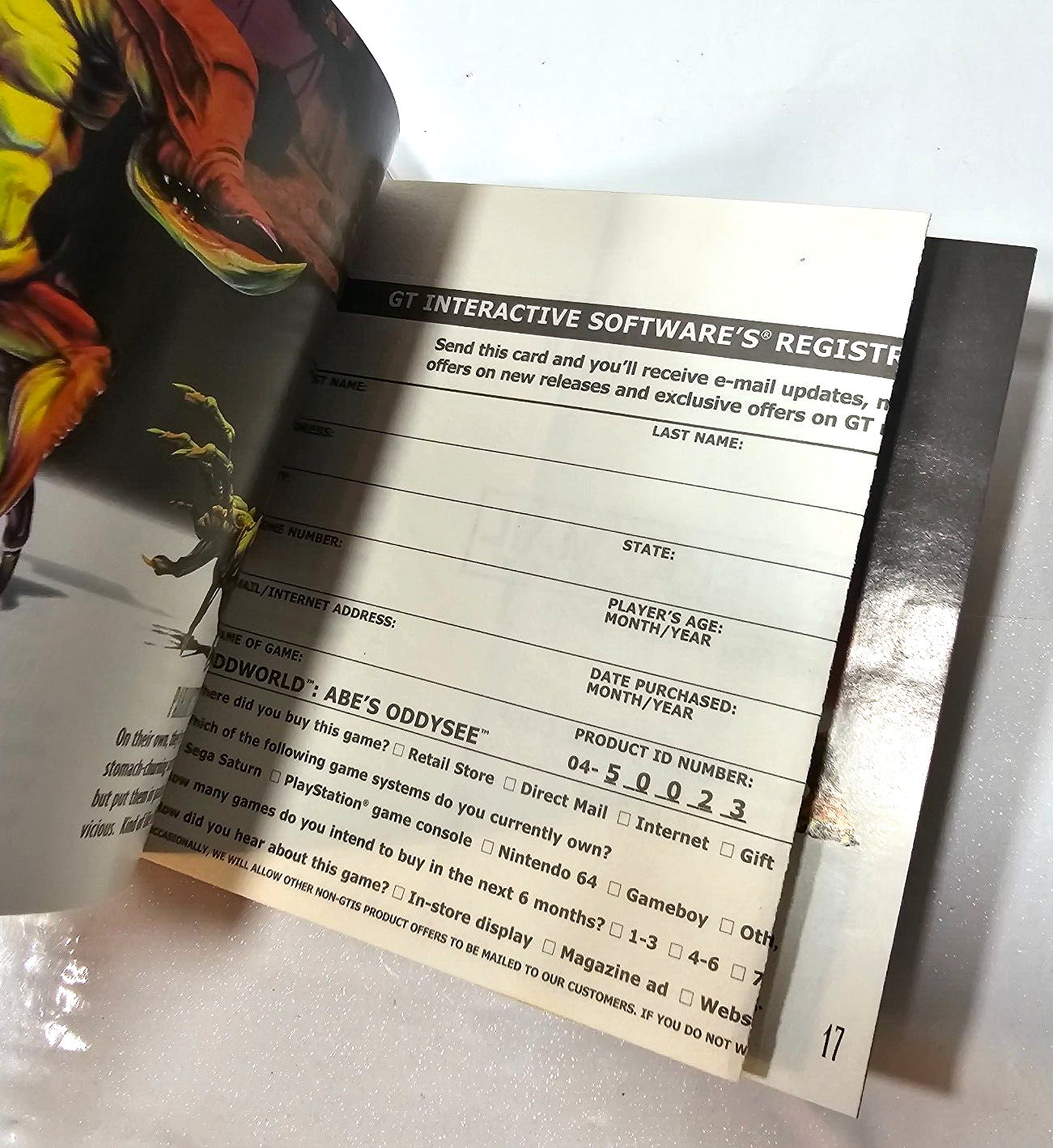 Oddworld: Abe's Oddysee (Sony PlayStation, 1997) Game Case Manual Registration