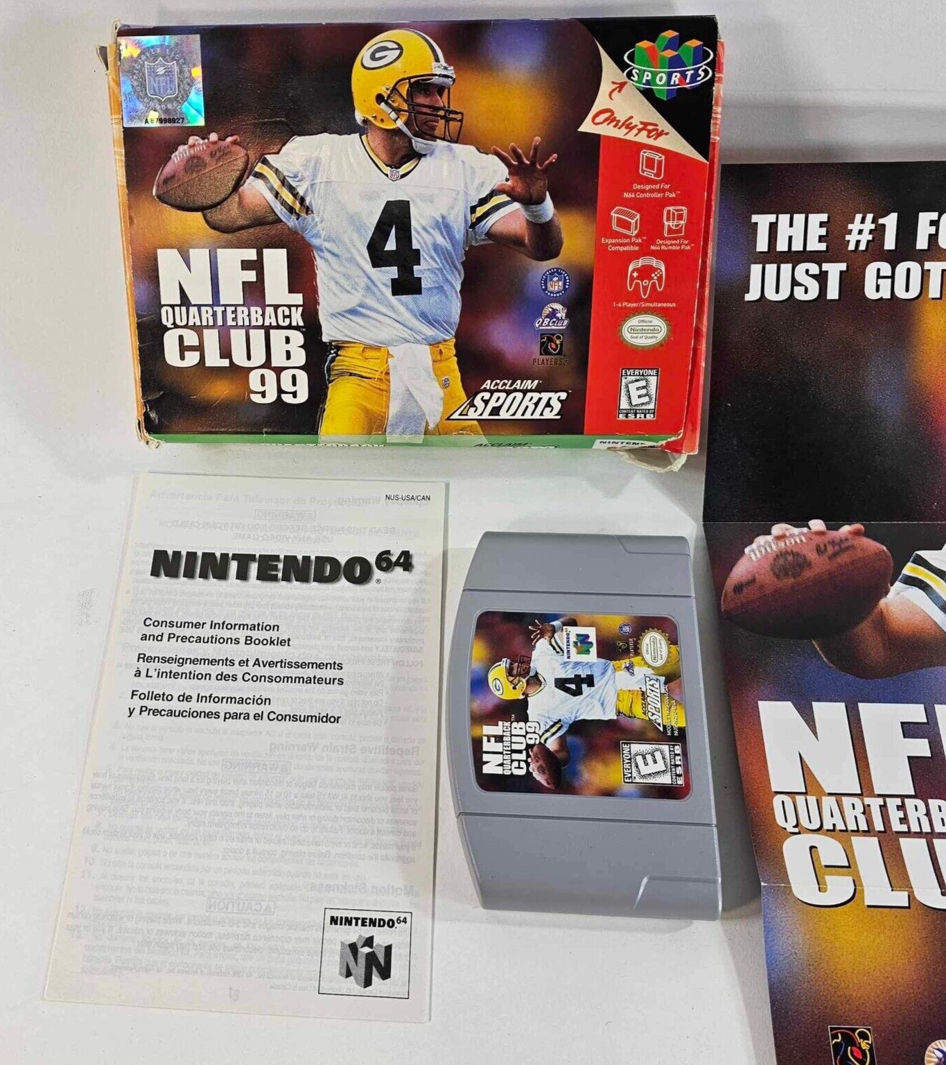 NFL Quarterback Club 99 (Nintendo 64, 2000) Game Box Poster Insert - Tested