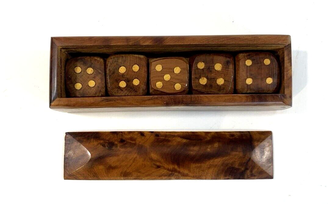 Hand Carved Wooden Dice in Custom Storage Box - Read