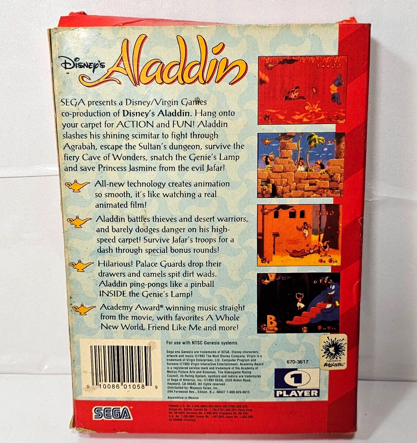 Disney's Aladdin (Sega Genesis, 1993) Game Box Manual Registration- Tested