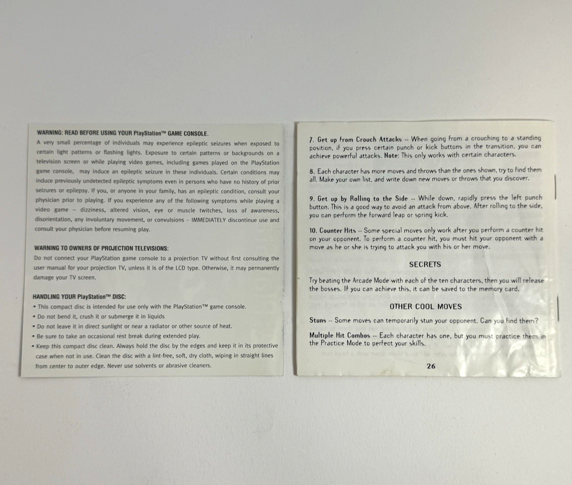 Tekken 2 (Sony PlayStation 1, 1996) Game Case Manual Registration- Tested - Read