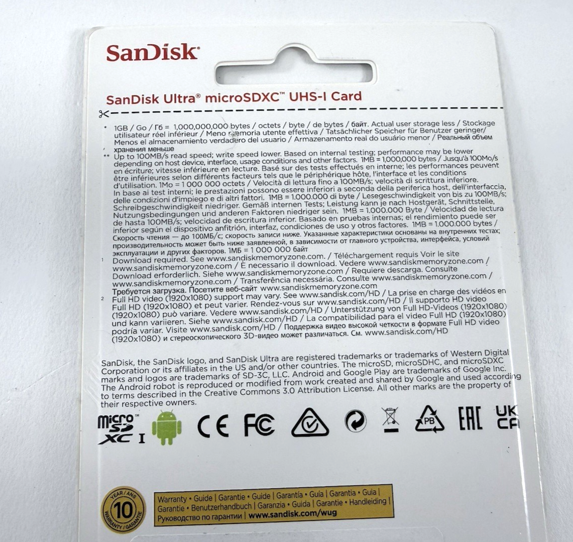SanDisk Ultra 128GB Class 10 microSDXC UHS-I Memory Card - New, Factory Sealed