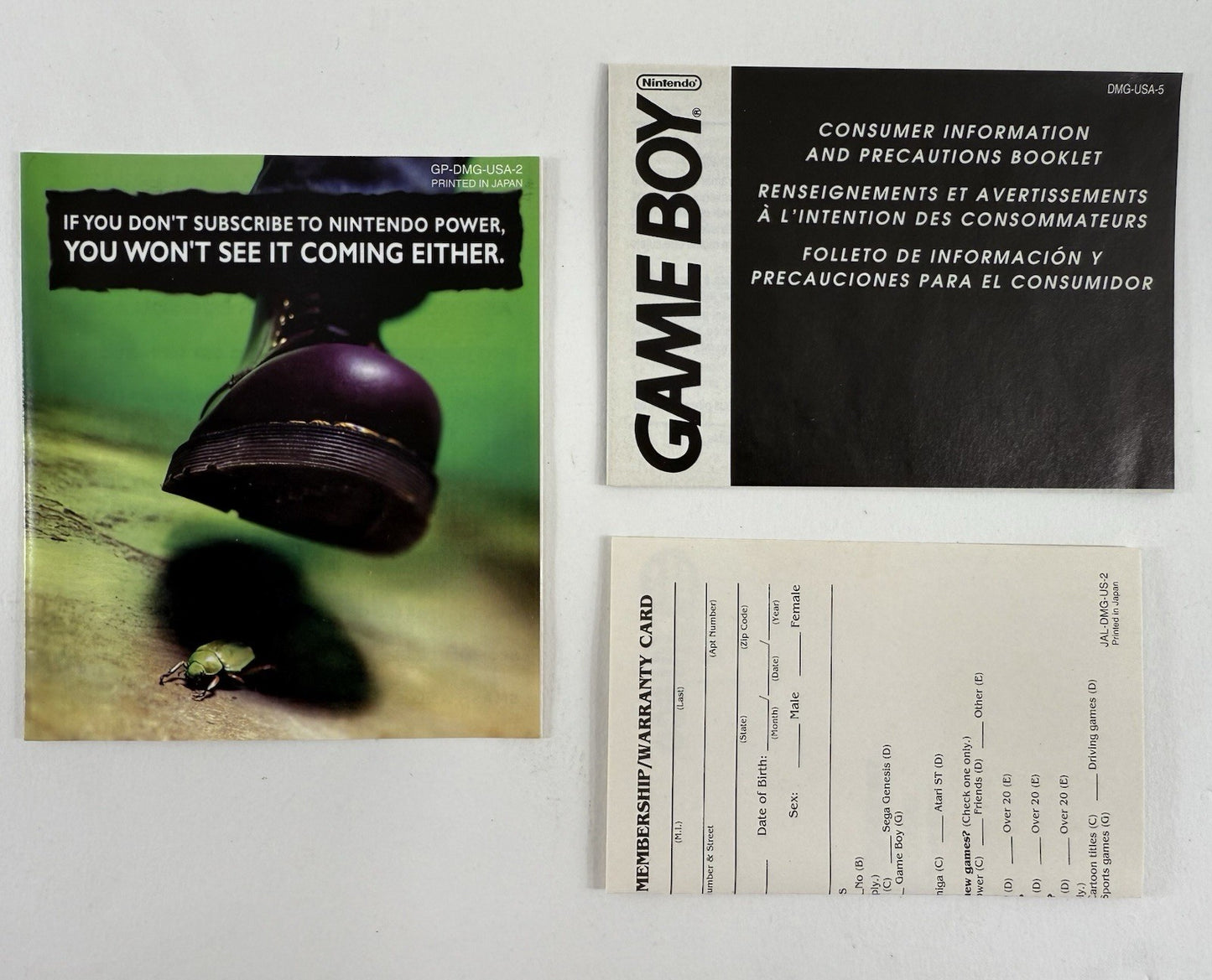Q*Bert (Nintendo GameBoy, 1991) Game Box Manual Registration Inserts - Tested