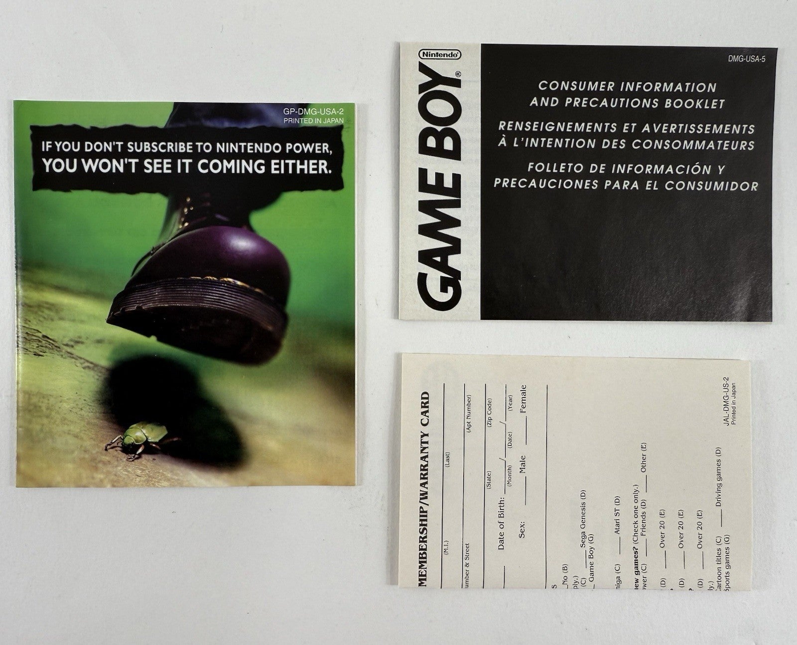 Q*Bert (Nintendo GameBoy, 1991) Game Box Manual Registration Inserts - Tested