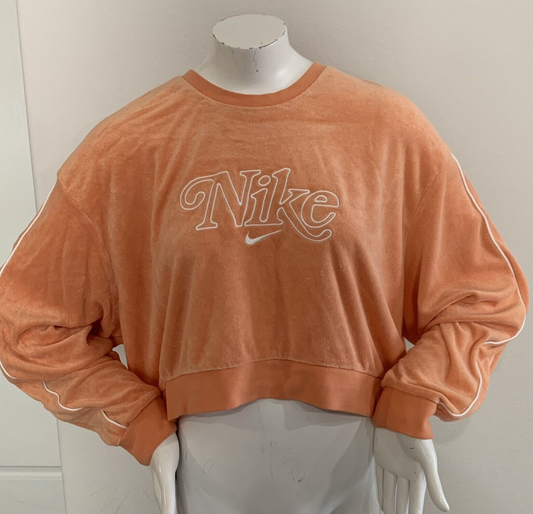 Nike Retro Femme Velour Terry Women's Medium Orange Long-Sleeved Crop Sweatshirt