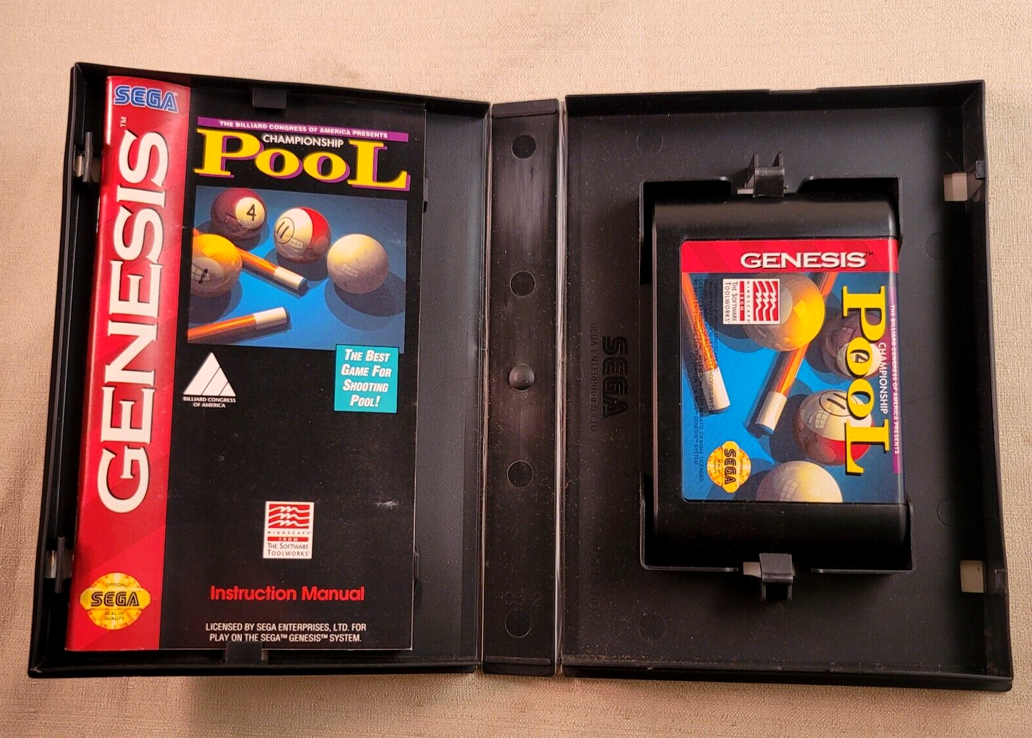 Championship Pool (Sega Genesis, 1993) Game Case Manual - Tested and Working
