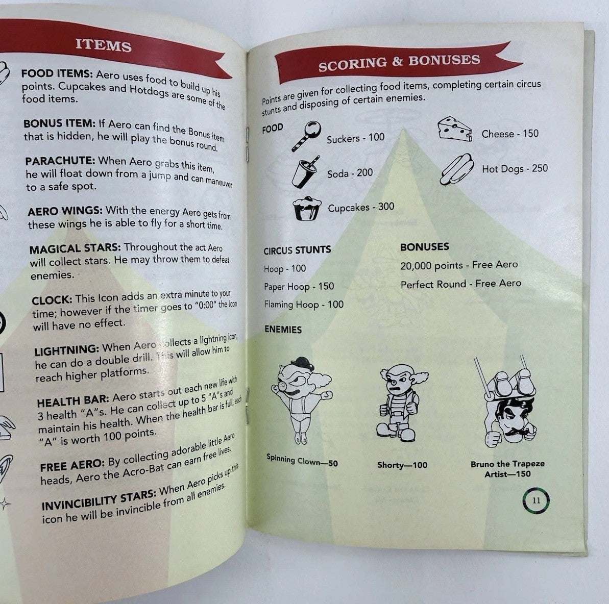 Aero The Acro-Bat 1993 Instruction Booklet for Super Nintendo SNS-XB-USA