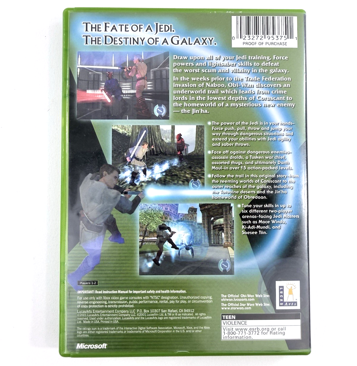 Star Wars: Obi-Wan (Microsoft Xbox, 2001) Game and Case - Tested