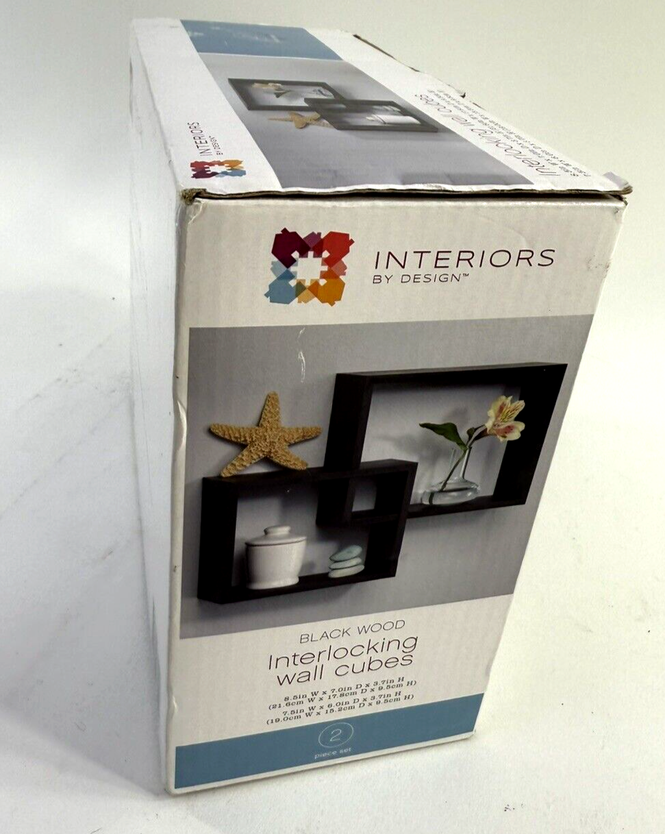 Interiors By Design Black Wooden Interlocking Wall Cubes  2-Piece Set - Open Box