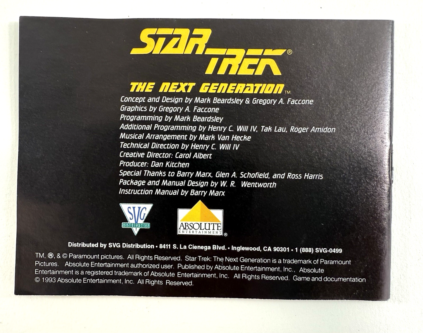 Star Trek: The Next Generation (Nintendo GameBoy, 1993) Game Box Manual Inserts
