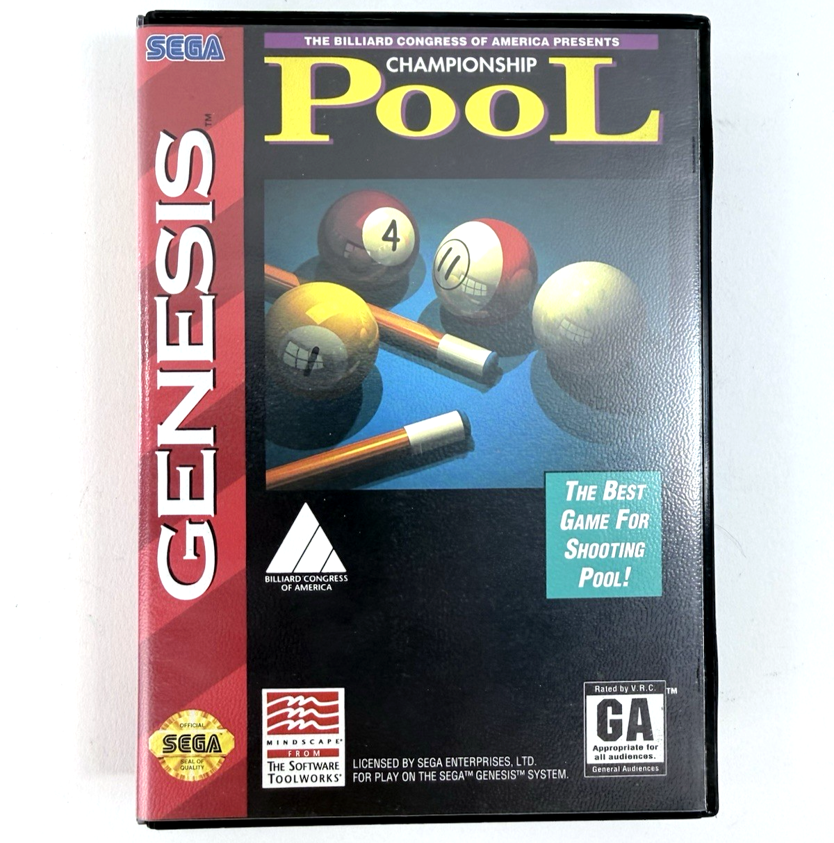 Championship Pool (Sega Genesis, 1993) Game Case Manual - Tested and Working