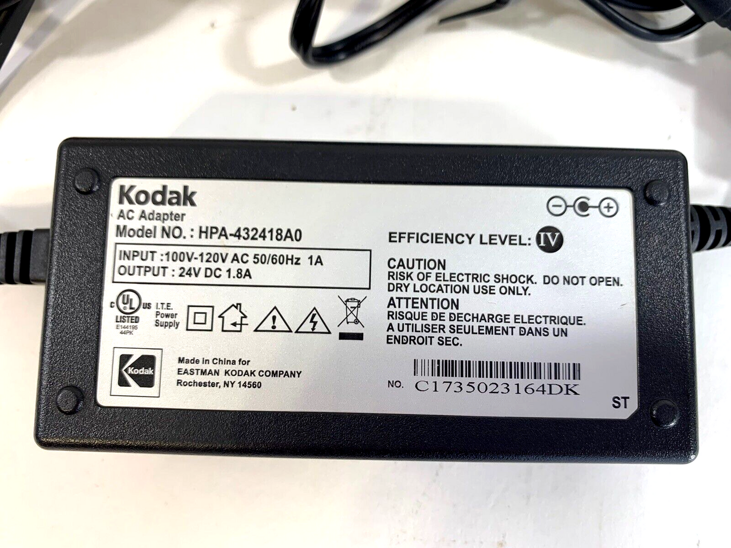 Kodak AC Adapter HPA-432418A0 for Easy Share Printer 24V DC 1.8A  - Tested