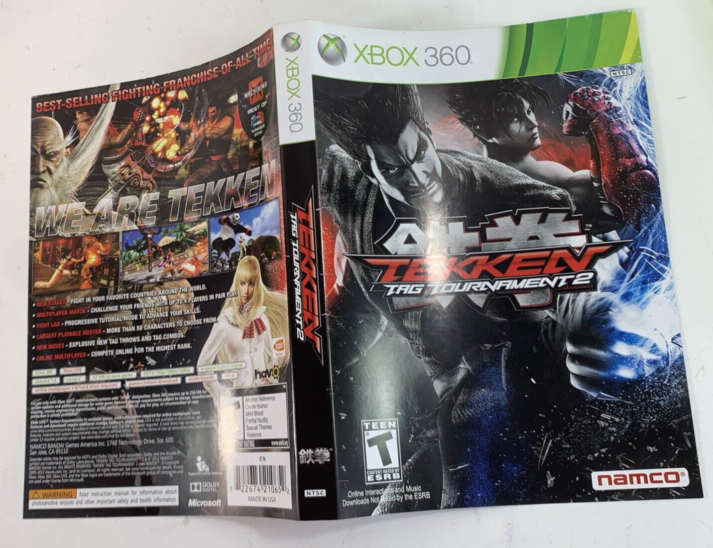 Tekken Tag Tournament 2 (Xbox 360, 2012) Game Case Manual Insert - Tested